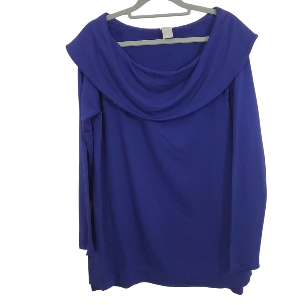 NWT Chico's Zenergy Cozy Brushed Fleece Tunic Top Ink Purple Blue Boho Medium